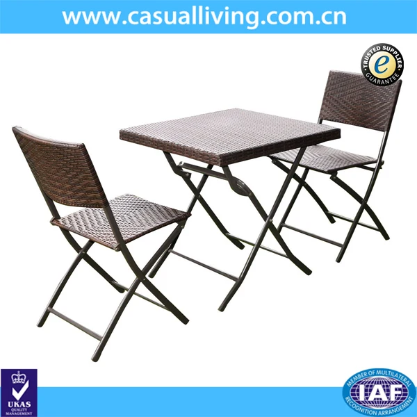 Hand Woven Rattan Furniture 3pcs Patio Bistro Foldable Table and Chairs Set
