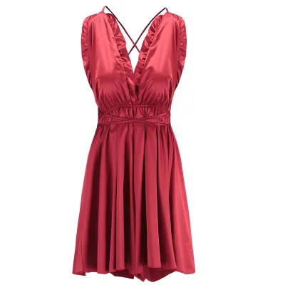F10654A Summer comfortable satin nightdress young girls deep V neck sweet lotus leaf sleepwear, Pink/black/wine red
F10654A Summer comfortable satin nightdress young girls deep V neck sweet lotus leaf sleepwear, Pink/black/wine red