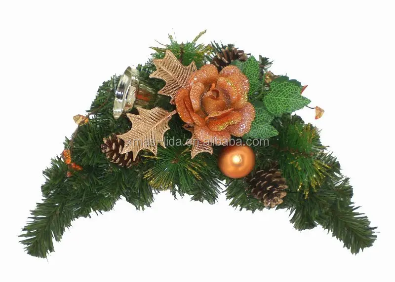 Green Christmas PVC Garland with Pine Needle and Golden Bell Decoration