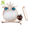 Cute children jewelry summer style gemstone owl shape silver pins brooches