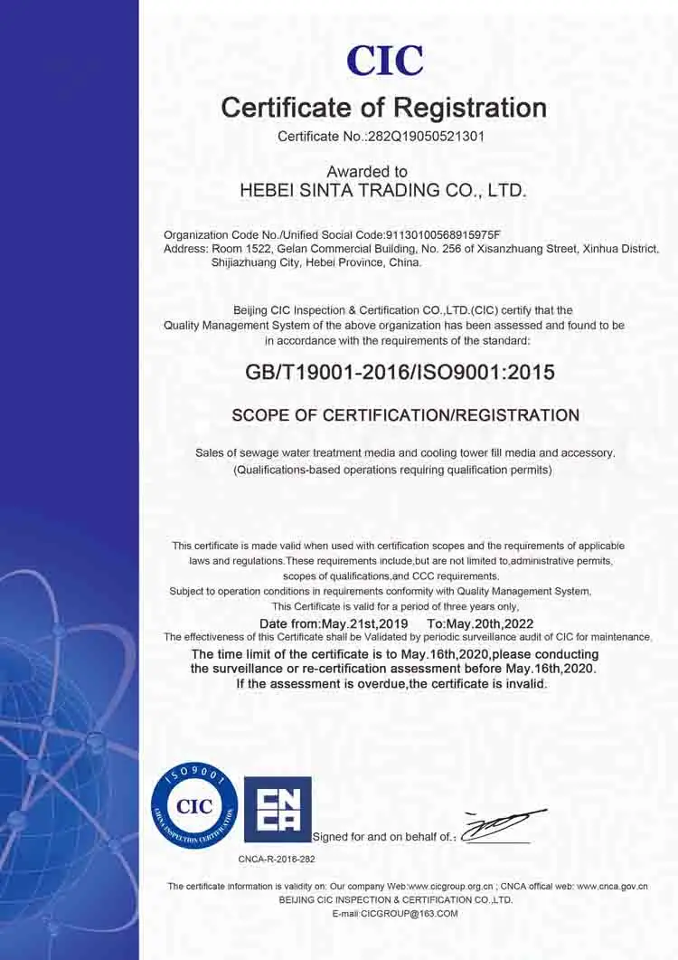 ISO9001 certificate -SINTA