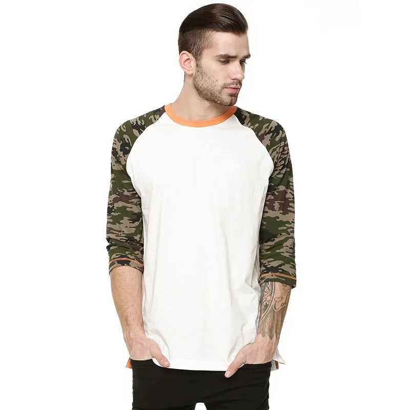 New arrival camo raglan 3/4 sleeve t shirts in bulk sublimation 100% polyester t shirts