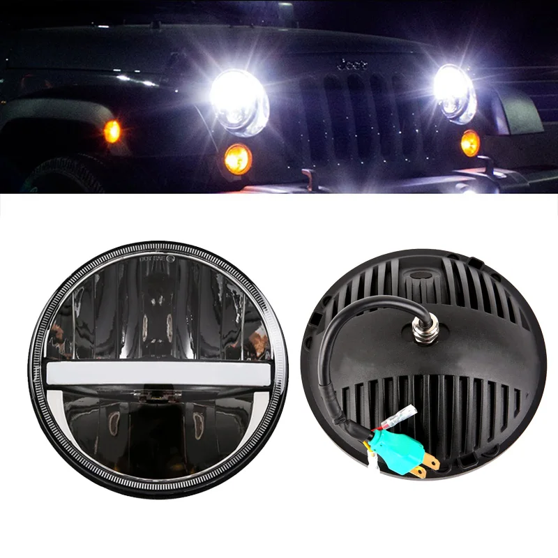 FADUIES 7 Inch Round LED Headlights 60W HiLo Beam Angle Eye DRL & Amber Turn Signal For Jeep Wrangler JK TJ LJ CJ Hummer H1 H2 (6)