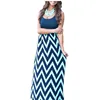 Wholesale Latest Design Woman's Fashion Casual Clothes Print Wave Pattern Sleeveless Vest O-neck Colorful Beach Long Dress