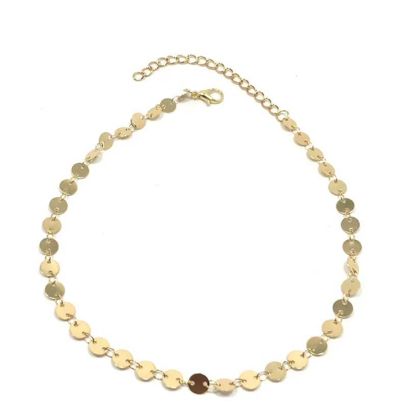 Fashion Women Jewelry High Quality Gold Plated Single Copper Sequins Choker Necklace, Gold/silver
Fashion Women Jewelry High Quality Gold Plated Single Copper Sequins Choker Necklace, Gold/silver