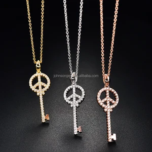 key shape design copper pendant necklace silver plated jewelry