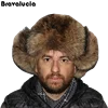 Customized men winter cap Mens leather luxury russian fur earflap hat