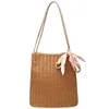 Holiday beach straw faux leather handle womens shoulder handbag with PU base
