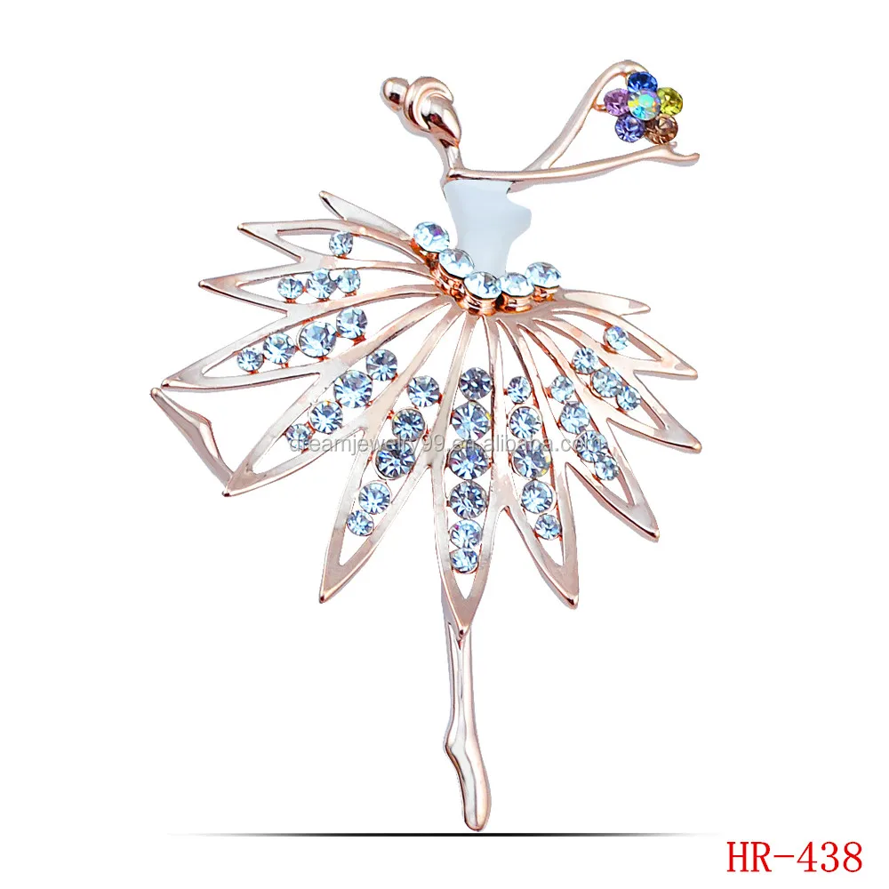 Dance Girl Dress Brooches For Women 18K Gold Plated Jewellery Rhinestone Pins And Brooches Luxury Collar Pin