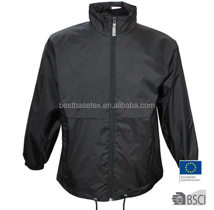 mens taslon waterproof windbreaker jacket black