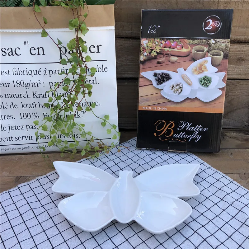wholesale new design butterfly shape of ceramic snack dish for wedding and party use, White
wholesale new design butterfly shape of ceramic snack dish for wedding and party use, White