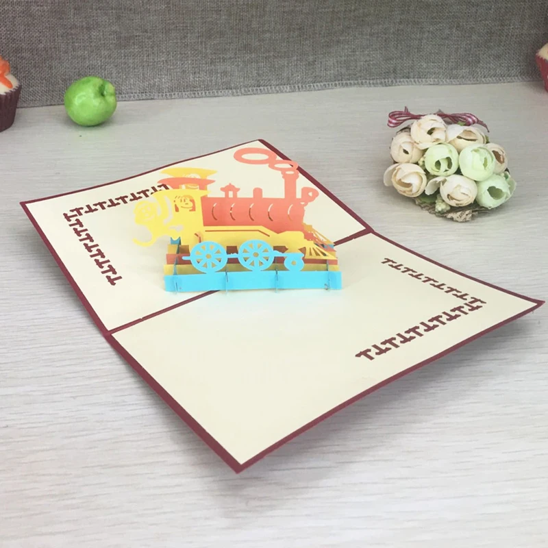 1pcs Christmas Happy Train 3D Laser Cut Greeting Pop Up Card Invitation Custom Postcards Christmas Thanksgiving Day Party Gifts (5)