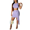 Summer Sleeveless Casual Split Two Piece Set Crop Top And Skirt Bodycon Dress Women
