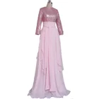 Real Long Sleeves Chiffon Pink Muslim Bridesmaid Dresses
