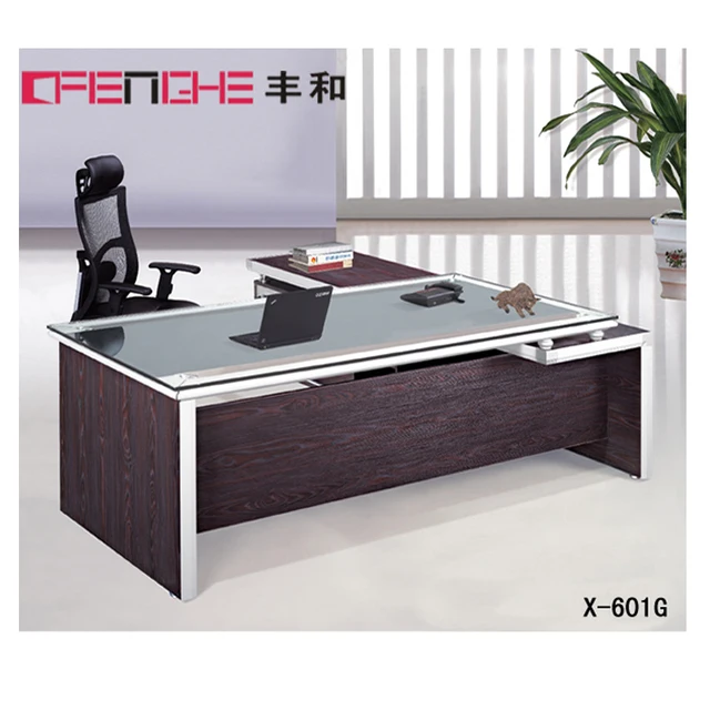 Foshan Glass Top L Shape Wooden Office Table Design Modern Executive Desk