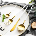 Quality chinese products white handle spoons forks knives flatware golden cutlery