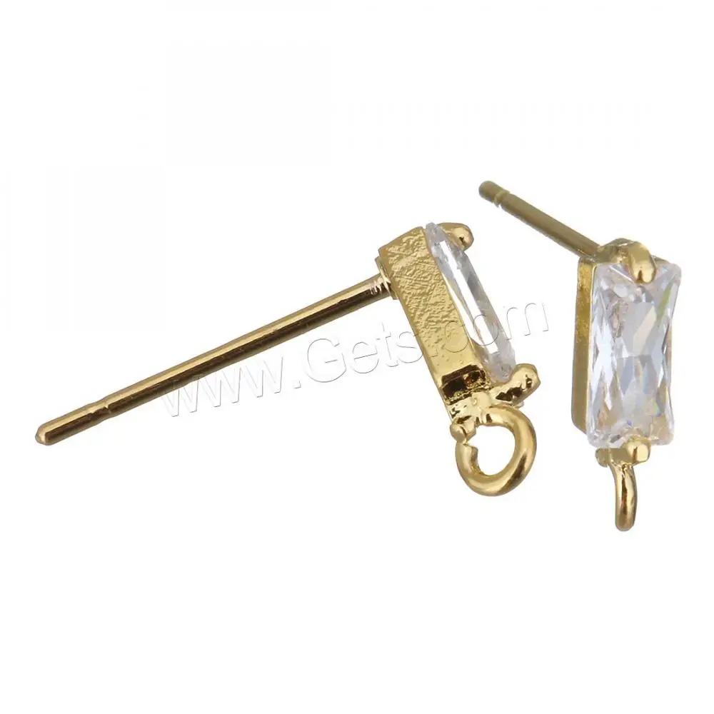 wholesale brass jewelry real plated rectangle cz earring stud