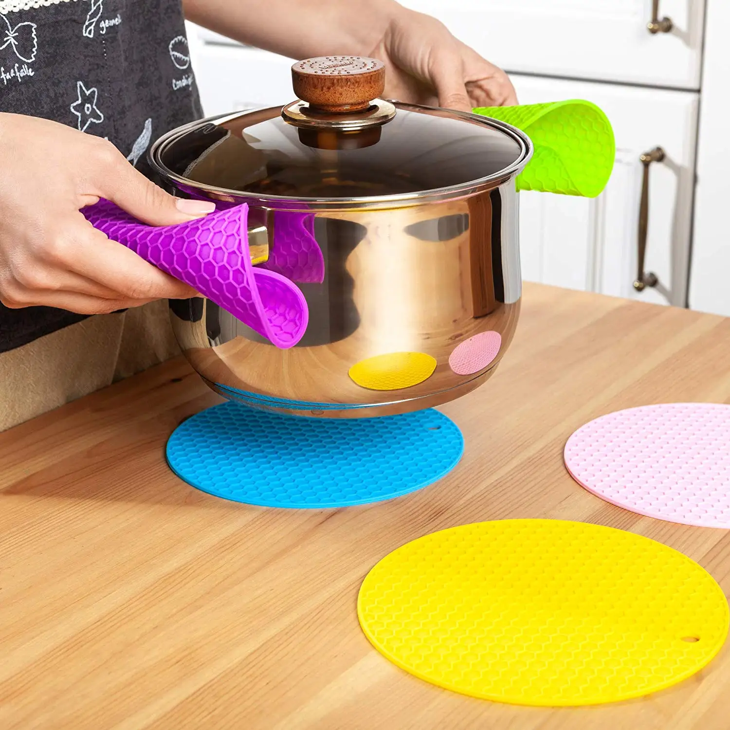 6 Pack Food Safe Heat Resistant Pad Silicone Pot Holders Trivets Mat