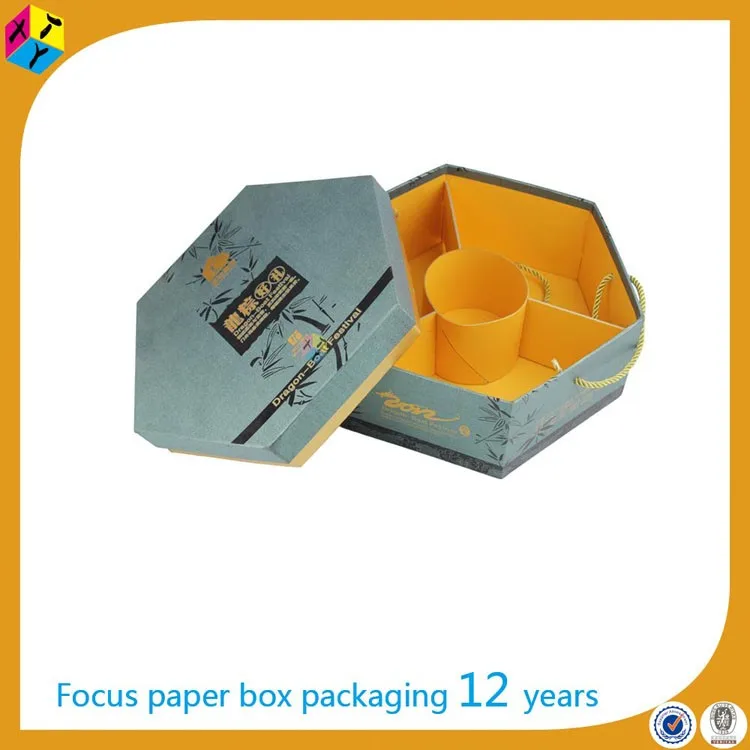 rigid cardboard food gift packaging box design hexagon shape