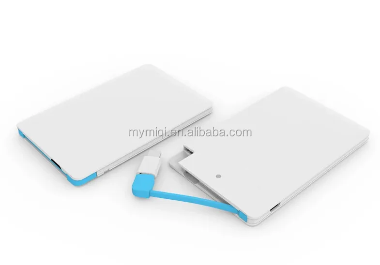 Wallet credit card power bank 3500mah with built-in cable