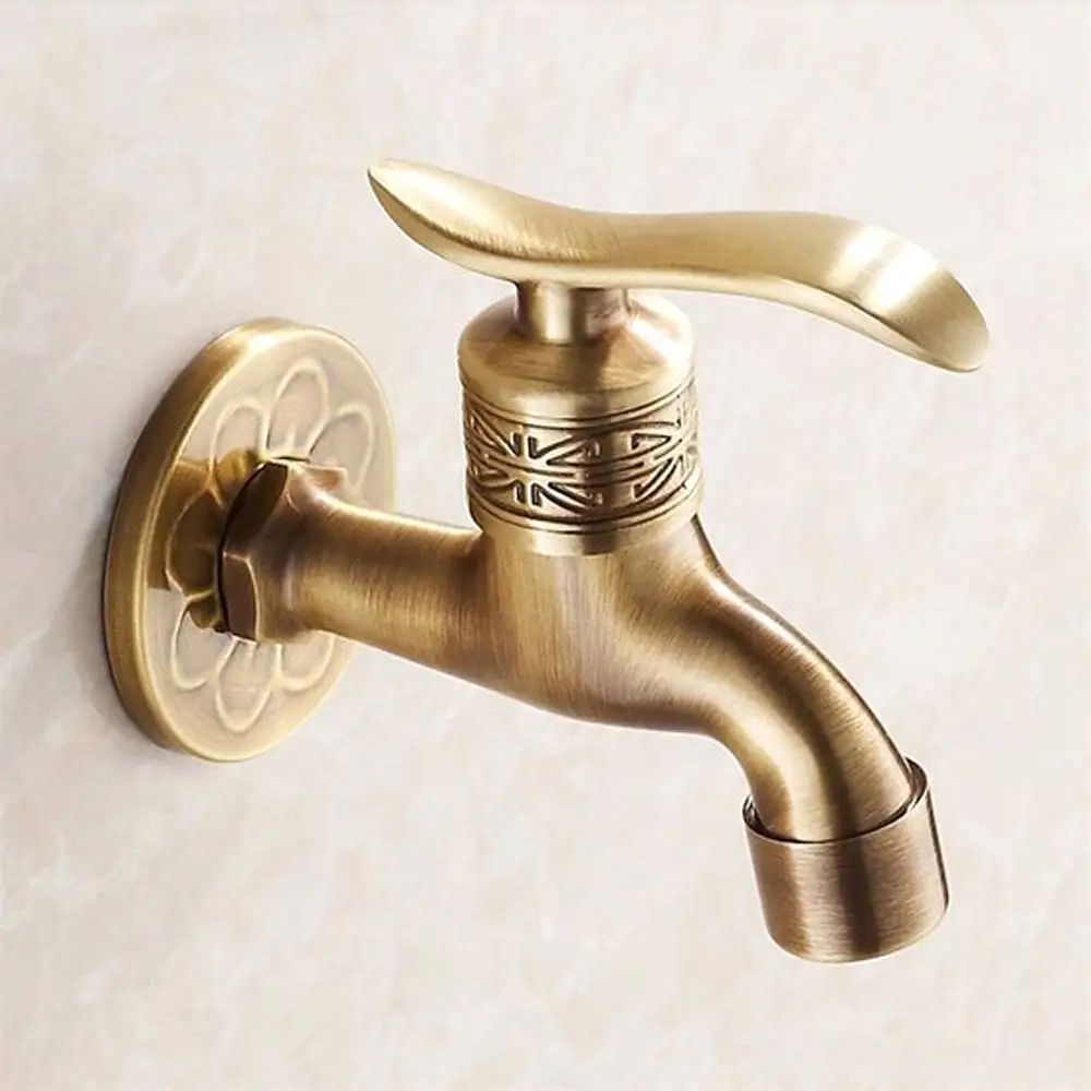 Fapully Wall Mounted Water Tap Garden Antique Brass Washing Machine Faucet Brass Single Cold Wasserhahn Garten Antik