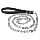 Pet Metal Chain Lead Stainless Steel Dog Leash With Leather Handle