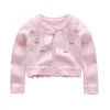 Autumn Spring Wholesale Girl sweater for girls cardigan smocked cotton knitted sweater fall children's clothing white pink