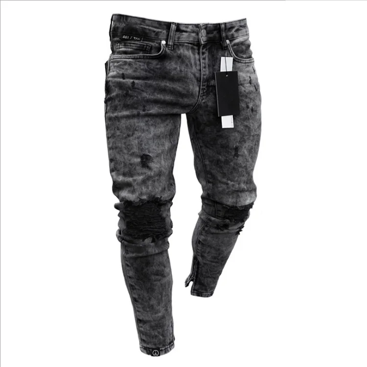 Jeans men's tight grey jogging pants denim streetwear trousers damage garment stock Biker male Destroyed jeans
Jeans men's tight grey jogging pants denim streetwear trousers damage garment stock Biker male Destroyed jeans