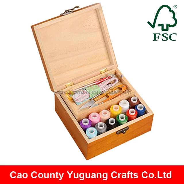 yuguang crafts handmade antique wooden sewing kit box with