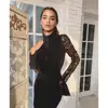 Newest Sexy&Club Full Pink Black O-Neck Lace Fishtail High Quality Winter Women Evening Party Dress