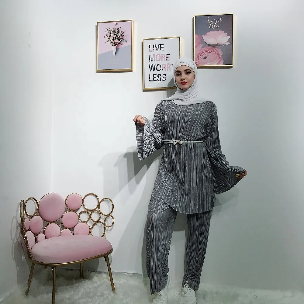 Fashion plain long sleeve top suit wide leg pants muslim women two pieces set islamic clothing, Purple,black,beige,gray,green
Fashion plain long sleeve top suit wide leg pants muslim women two pieces set islamic clothing, Purple,black,beige,gray,green