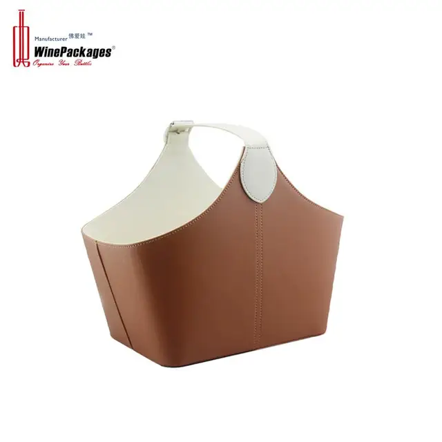 brown pu leather paper picnic basket,kitchen food storage basket