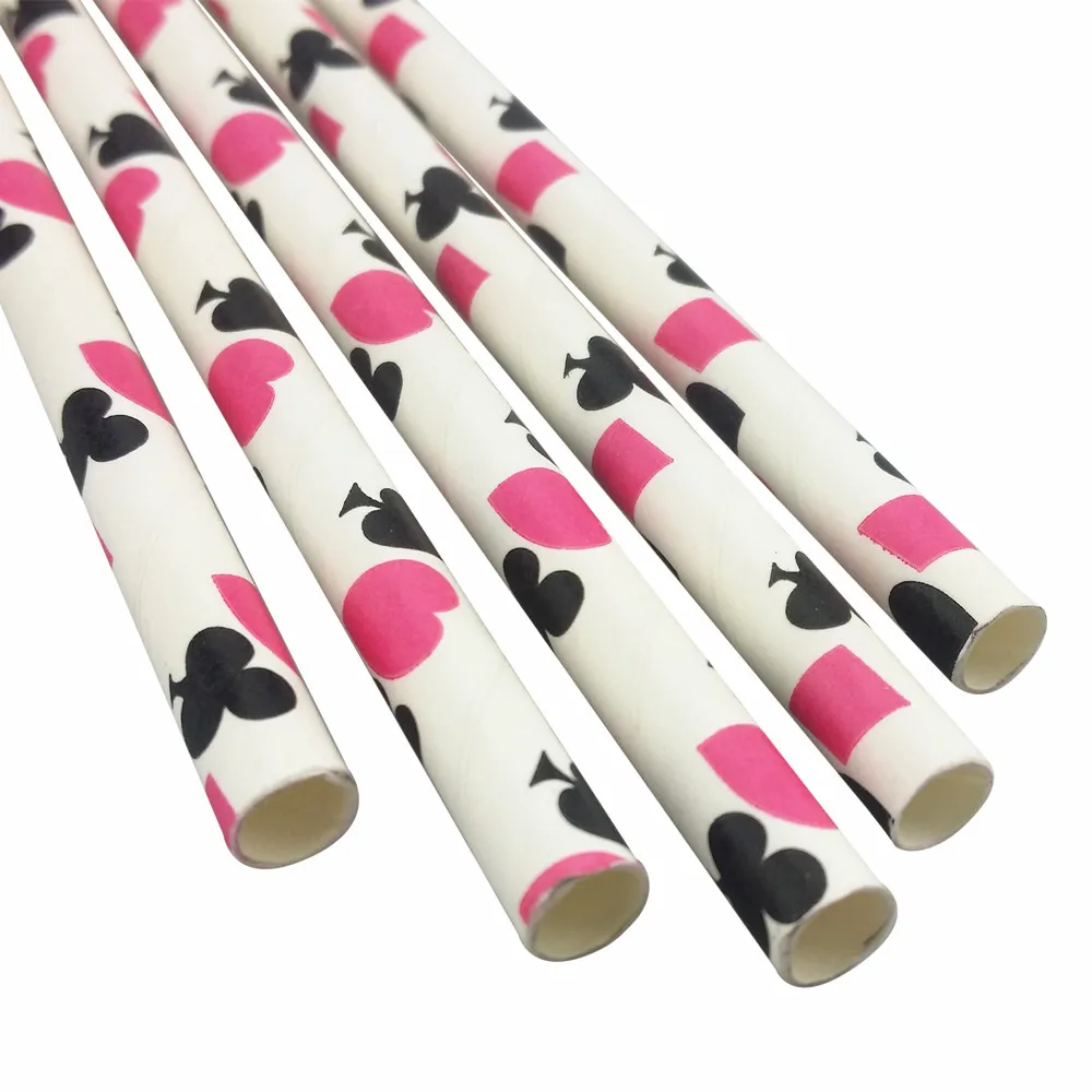 

Free Sample Available, Playing Card Pattern Paper Straw Composable Drinking Straws - Free Shipping, Red and pink