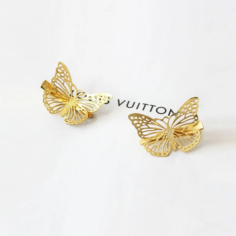 Gold butterfly Hair Clips Women's Hair Accessories Golden Metal Punk Hairpin Headwear .jpg