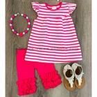 New style Wholesale Little Girls Summer Clothing Set Children's Boutique Baby Clothing Hot Pink & White Stripe Capri Set