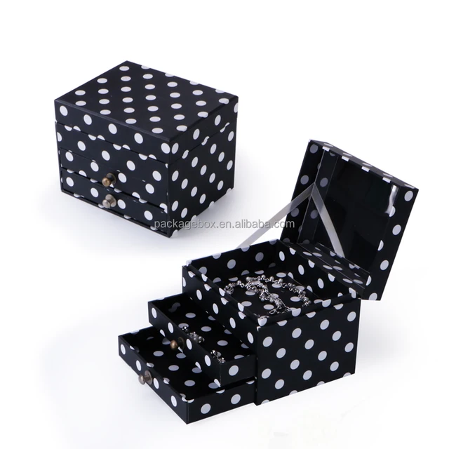 3 drawer paper box mirror gift box with ribbon closure music box