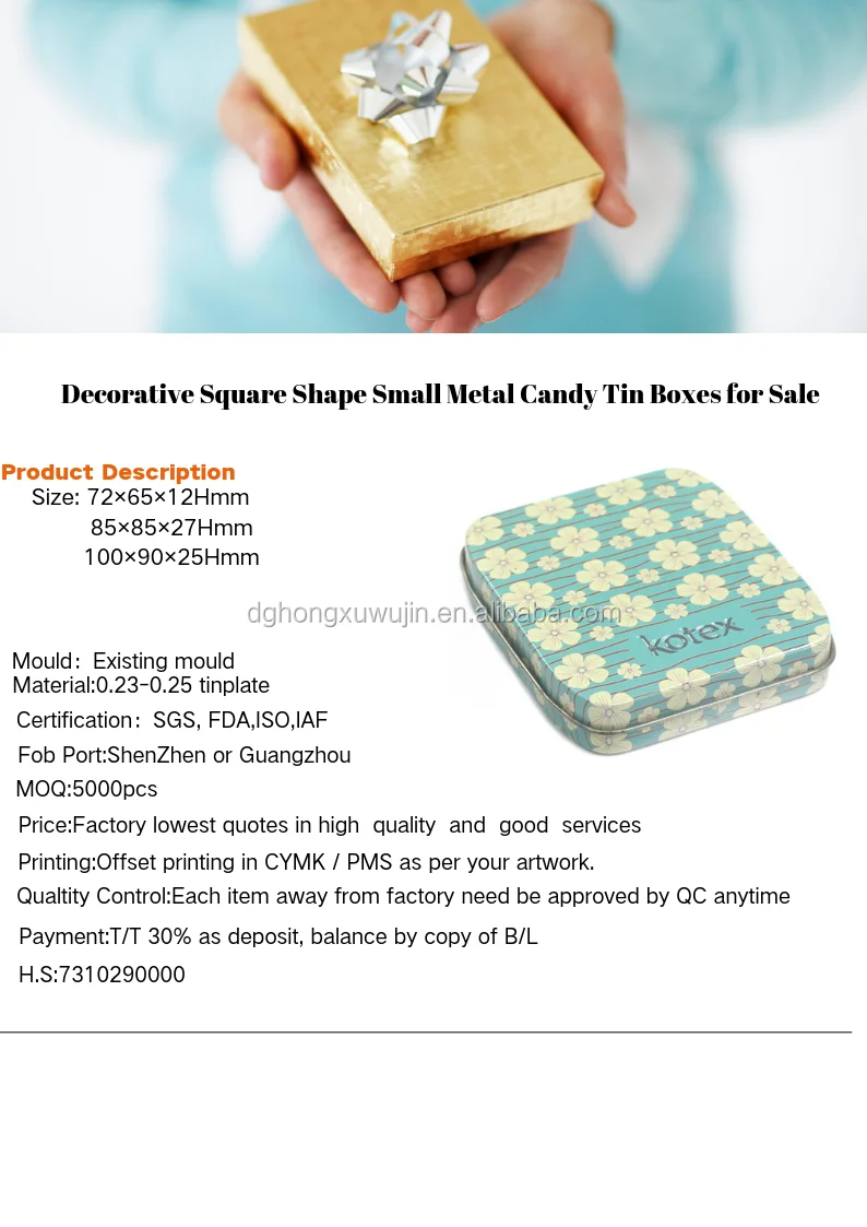 decorative square shape small metal candy tin boxes for sale