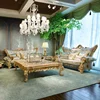 New French style luxury antique wooden hand carved sofa set design with green fabric