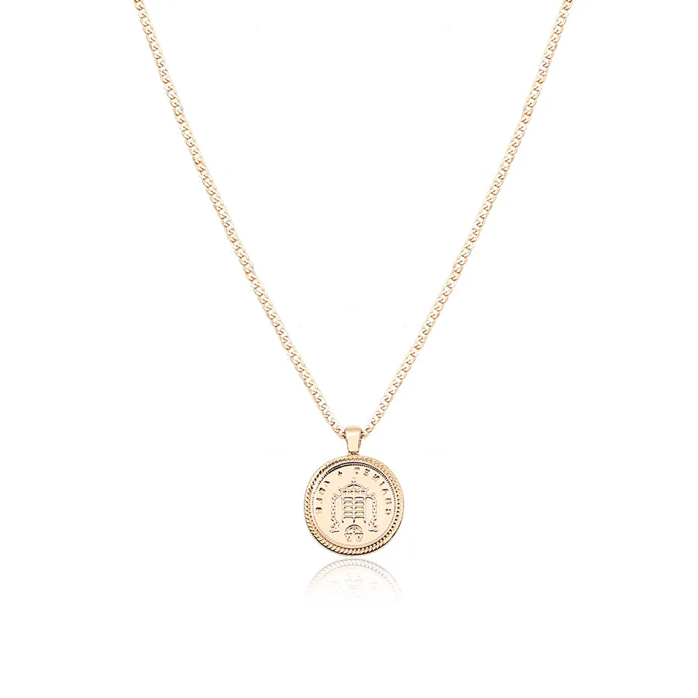 Religious Building Coin Gold Plated Alloy Pendant Necklace, As picture show 
Religious Building Coin Gold Plated Alloy Pendant Necklace, As picture show