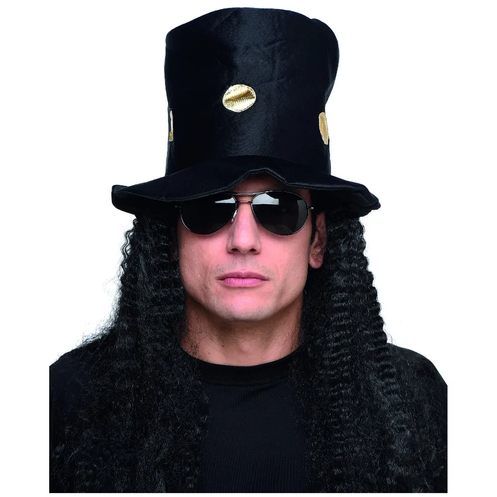 Men S Deluxe Rock Star Hat And Black Curly Wig For Carnival And