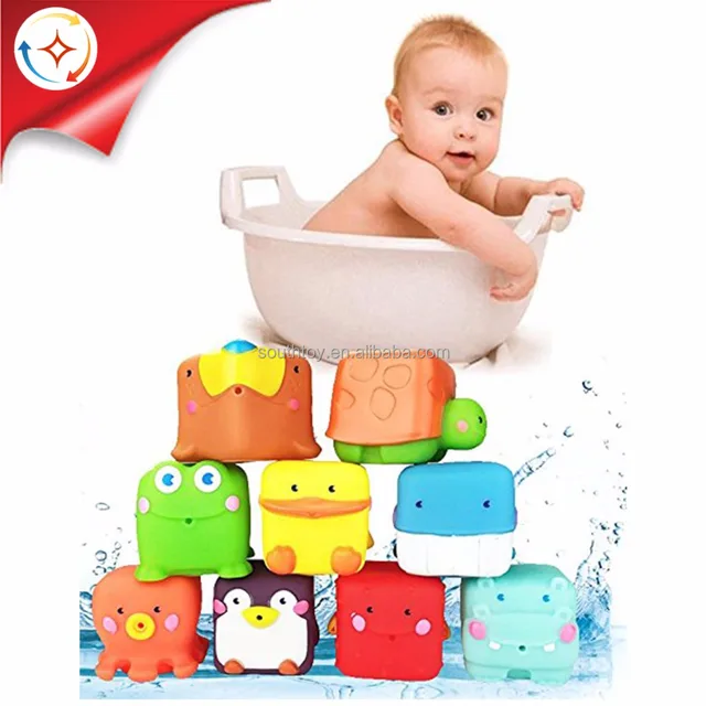 baby shower toys animal squeeze and stack blocks water squirters