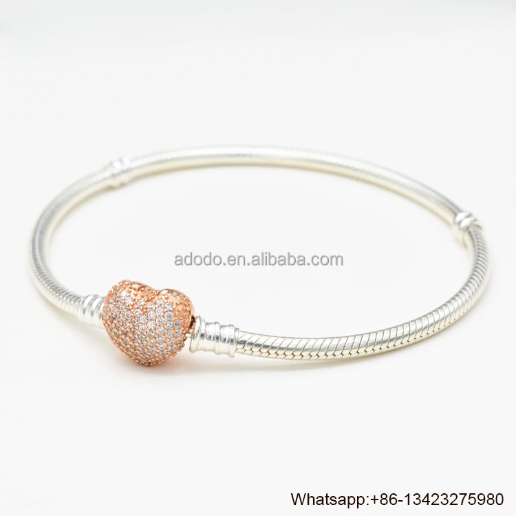 rose gold plated Pave Heart Clasp Sterling Silver Bracelet 
rose gold plated Pave Heart Clasp Sterling Silver Bracelet