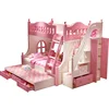 MDF Bunk bed cheap double bed modern Children bedroom furniture pink Factory directly wooden Princess Bed