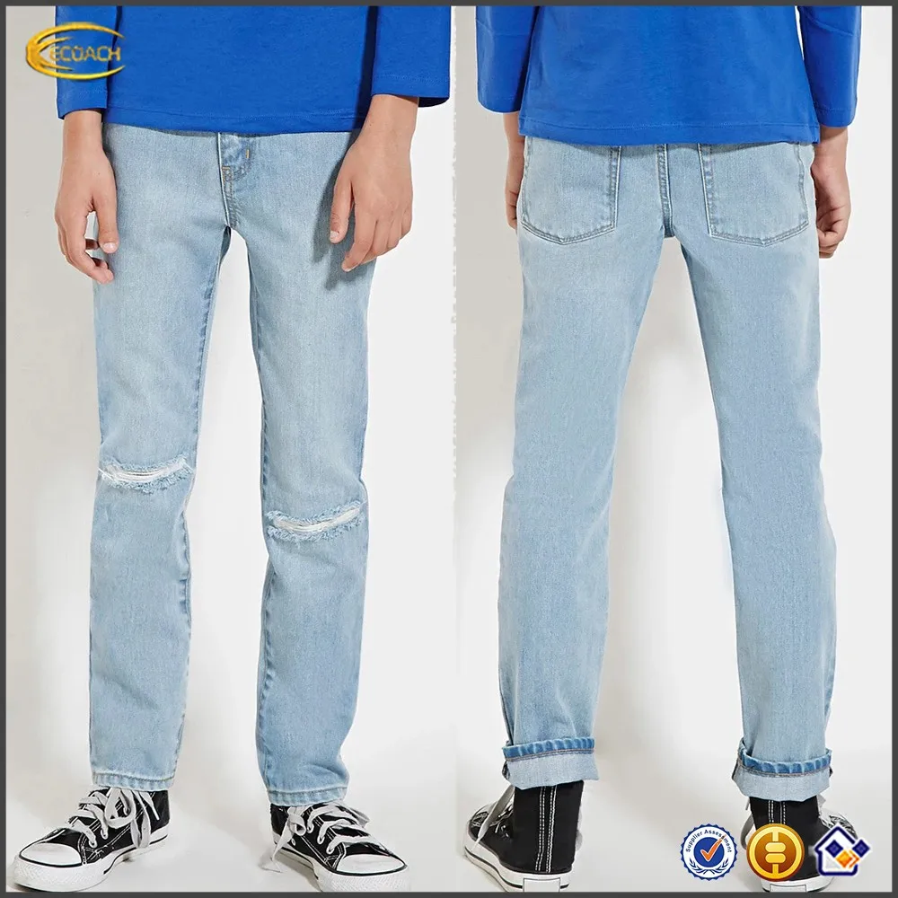 Ecoach Wholesale OEM Customized New Stylish Spring Autumn Cool Boy Pants Straight Casual Ripped Jeans for Kids
