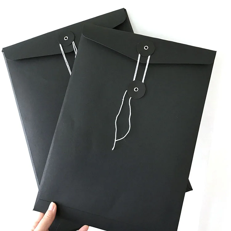 Taille de conception personnalisée à la main noir enveloppe de papier en carton avec de la ficelle