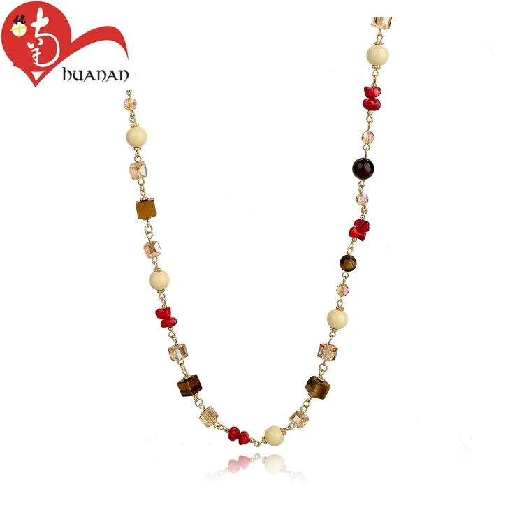 European American religious natural stone colorful rosary beads chain maria necklace
