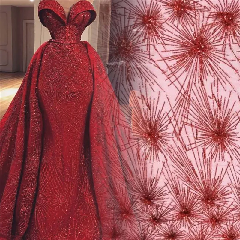 MX360-5 Delicate RED sequined lace fabric for bridal wedding dress and prom dress with glitter sequins
MX360-5 Delicate RED sequined lace fabric for bridal wedding dress and prom dress with glitter sequins
