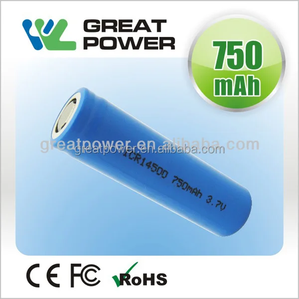 3.7v 750mah aa 14500 lithium ion battery set by CE,SGS certification