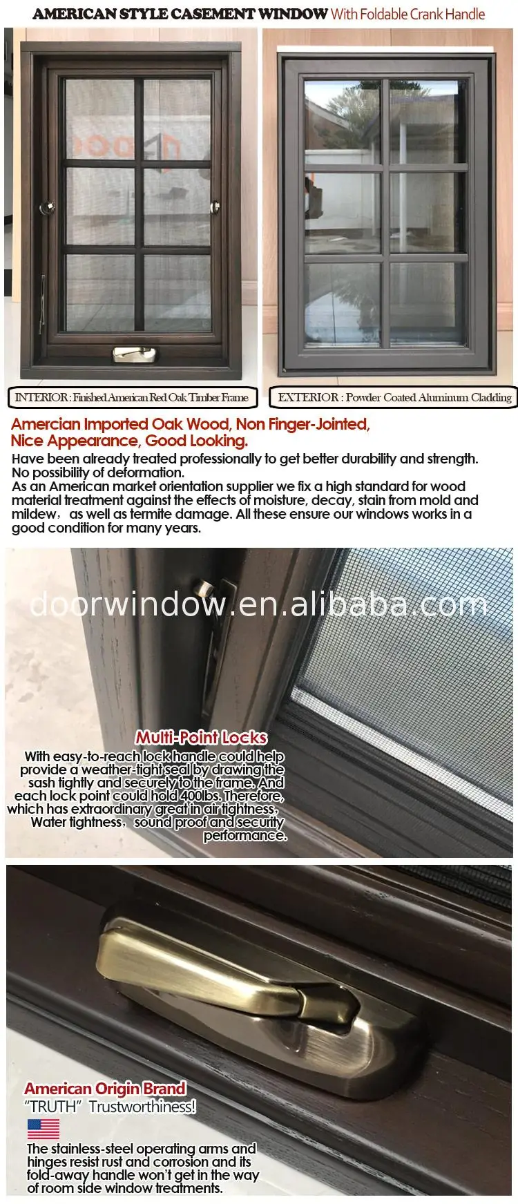 Powder coated crank windows Moisture proof aluminum top hung window Hollow glass aluminium hinged awning American Certified