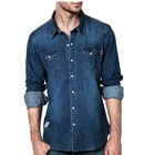 Get $300 cash coupon Hot selling Fashion mens denim shirts, casual cotton slim fit men denim shirt long sleeve